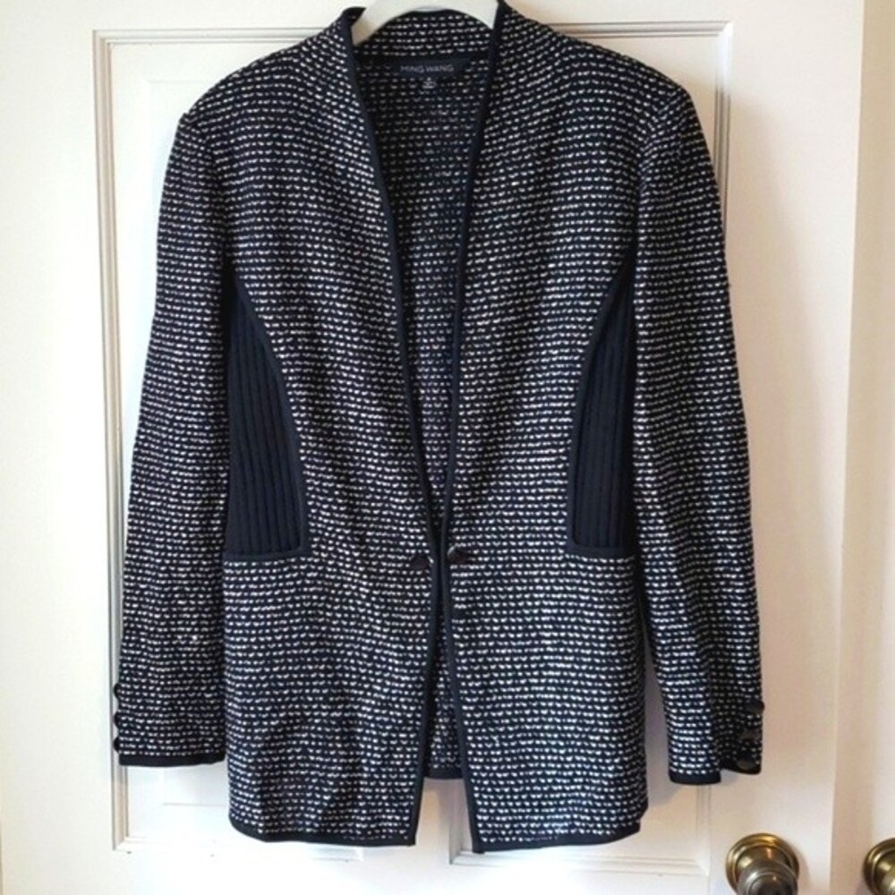 MING WANG BLACK WHITE KNIT JACKET SIZE SMALL CAREER WORK
